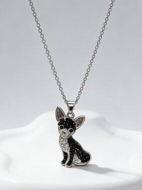 Black & White Chihuahua Rhinestone Pendant Necklace